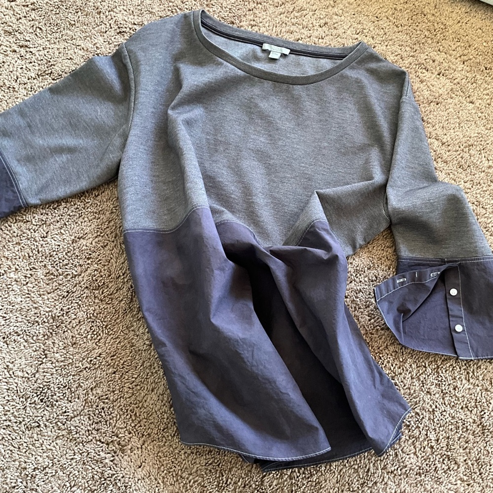 COS Mixed Fabric Tunic Top Gray Cotton Contrast Sleeve M